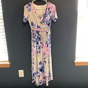 Pinkblush Blue and Purple Floral Watercolor Hi-Low Maternity Dress